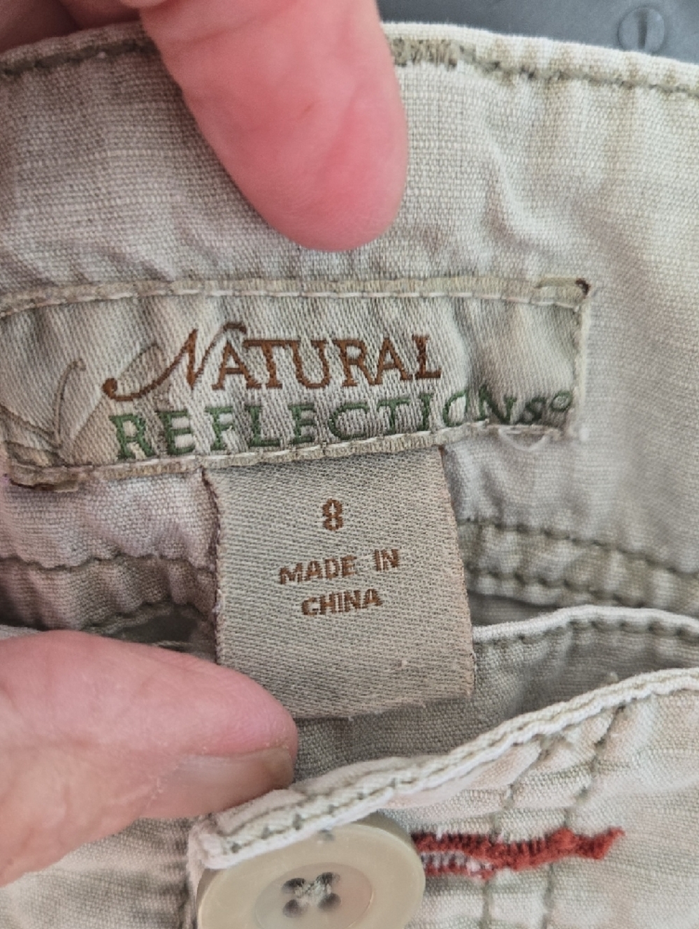 Natural Reflections Khaki Embroidered Cargo Capris - Picture 2 of 10